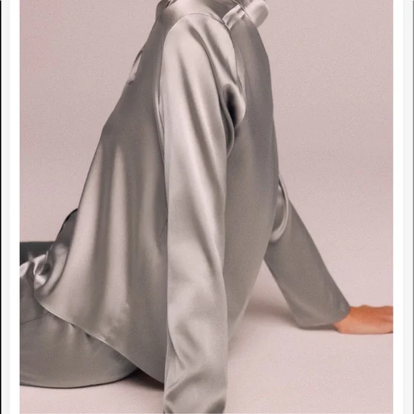 NWT Zara 100% Silk Gray Shirt - Picture 5 of 13